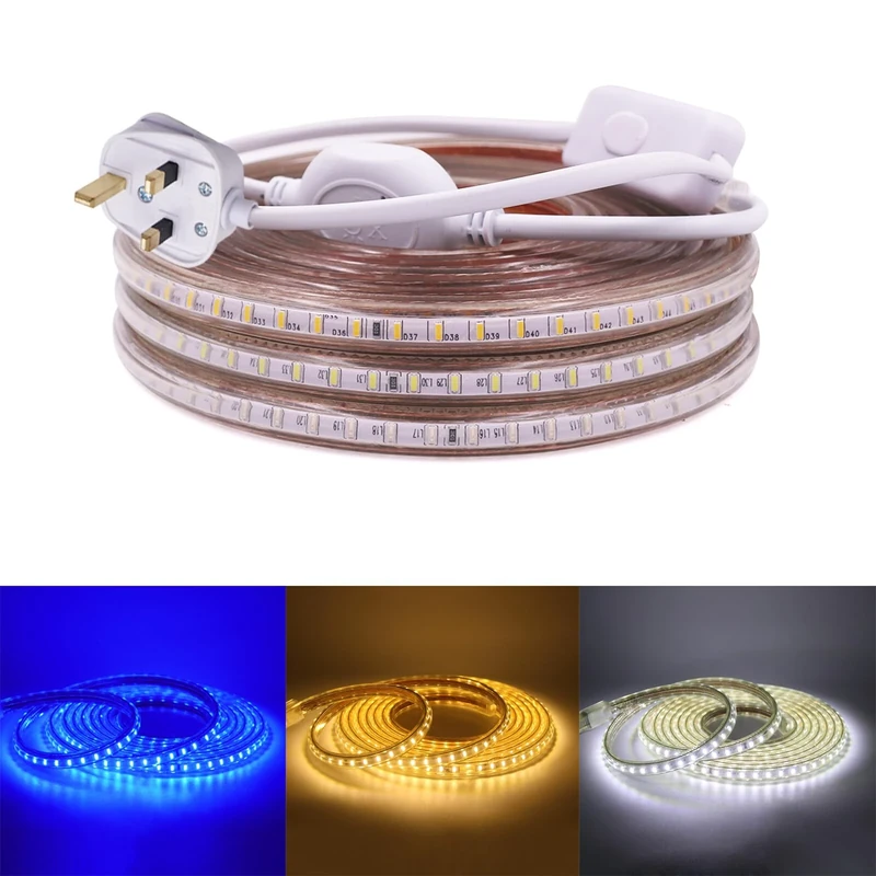 KAFULA 220V LED Light Strip with on/Off Power Plug, IP65 Waterproof, 120 LEDs/m Flexible LED Rope Light CRI85+, can be Cut Every 1m, Home Decoration Light Strip [21m, White Light 6000K]