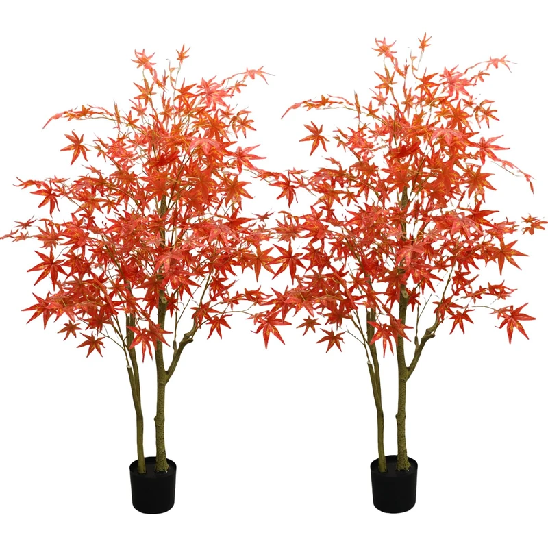 Zstar Pack of 2 Autumn Maple Artificial Tree, Large, 150 cm Double Pole Artificial Plants, Large Maple Tree, Indoor Decoration, Artificial Autumn Tree in Pot for Farmhouse, Home, Wedding - Image 1