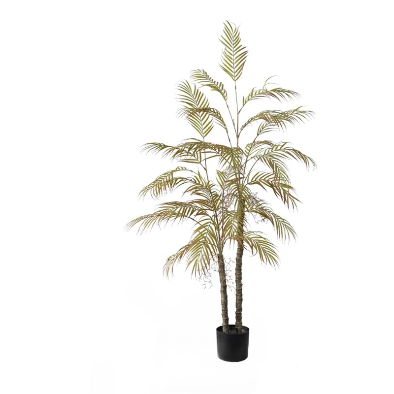Zstar Large Artificial Palm Tree, 150 cm Double Pole Artificial Plants, Large Artificial Palm Tree in Pot, Indoor Plants, Corner Decoration, Palm Fern for Living Room, Office, Patio, Red
