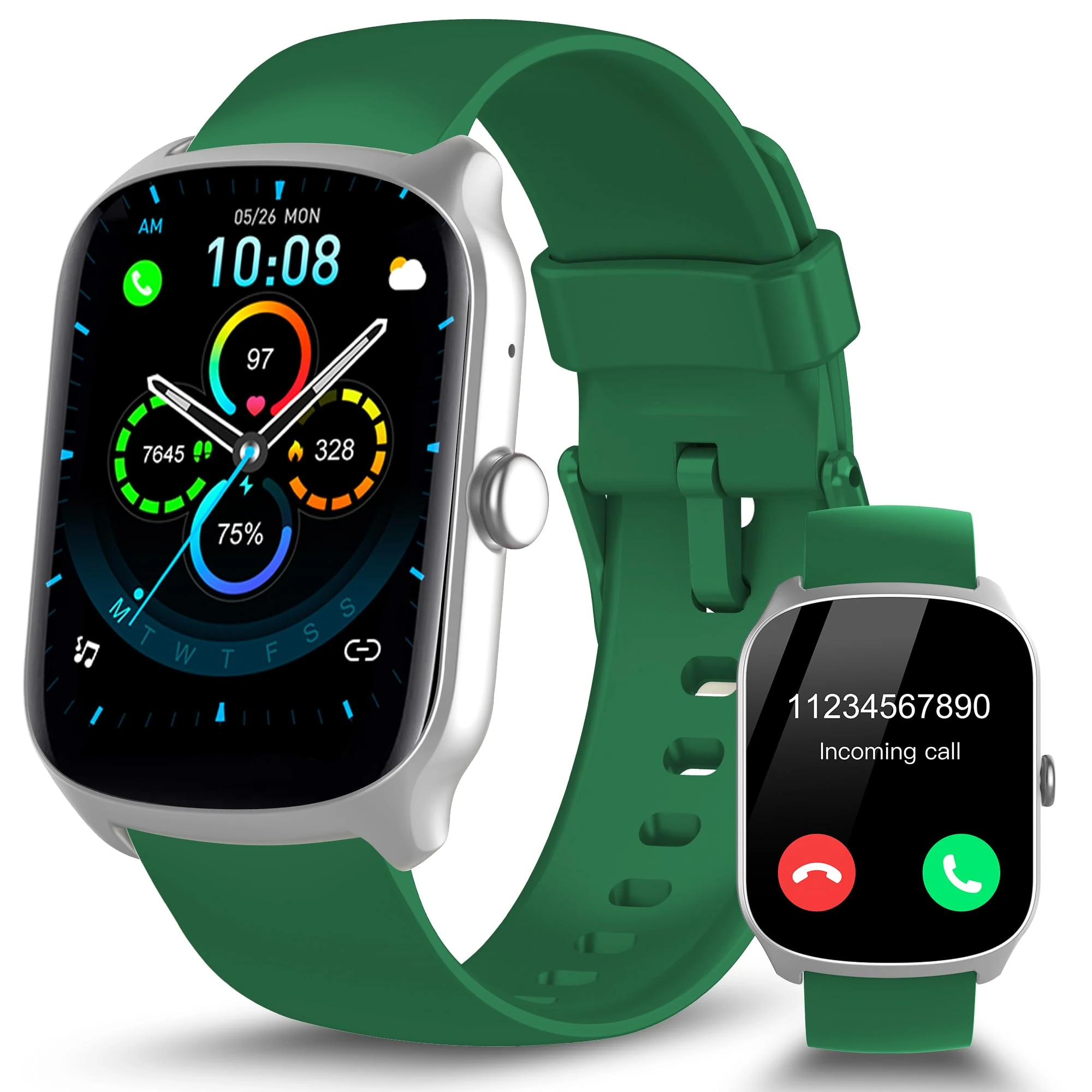 STECEi Smart Watch for Men Women Answer/Make Calls, IP68 Waterproof Smartwatch for Android iOS, HD Smart Watches with Heart Rate Sleep Monitor, Green