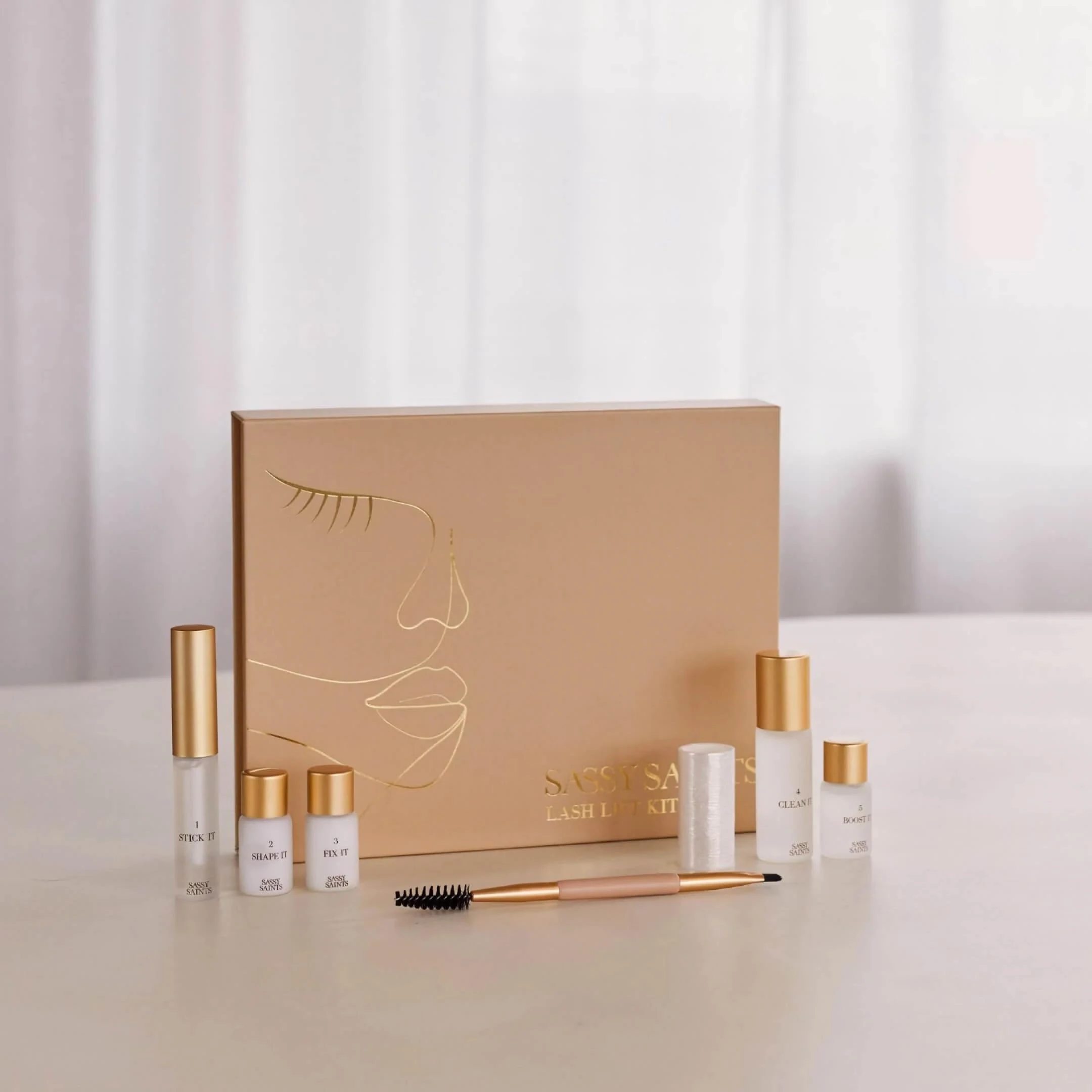 Sassy Saints Luxury Lash Lift Kit, Professional 7-Piece Set with Gold Applicator, Beauty Treatment Solutions