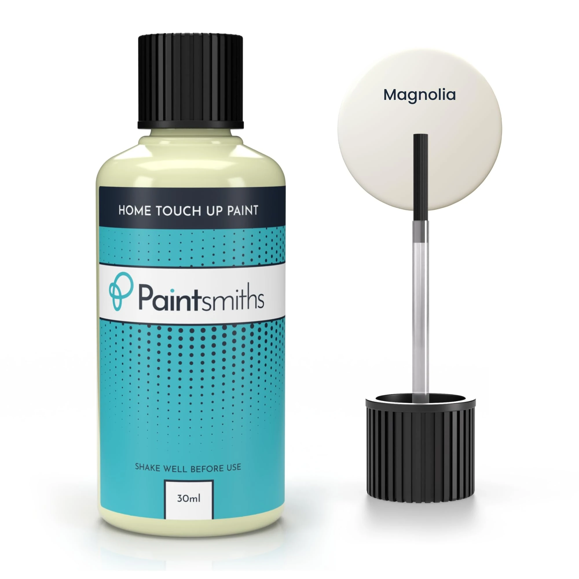 Paintsmiths Home Touch Up Paint - Repair Walls, Ceilings and Wood - Matt Finish - Bottle & Brush for Easy Application - High Opacity Emulsion for Scuffs, Scratches and Stains (Magnolia)