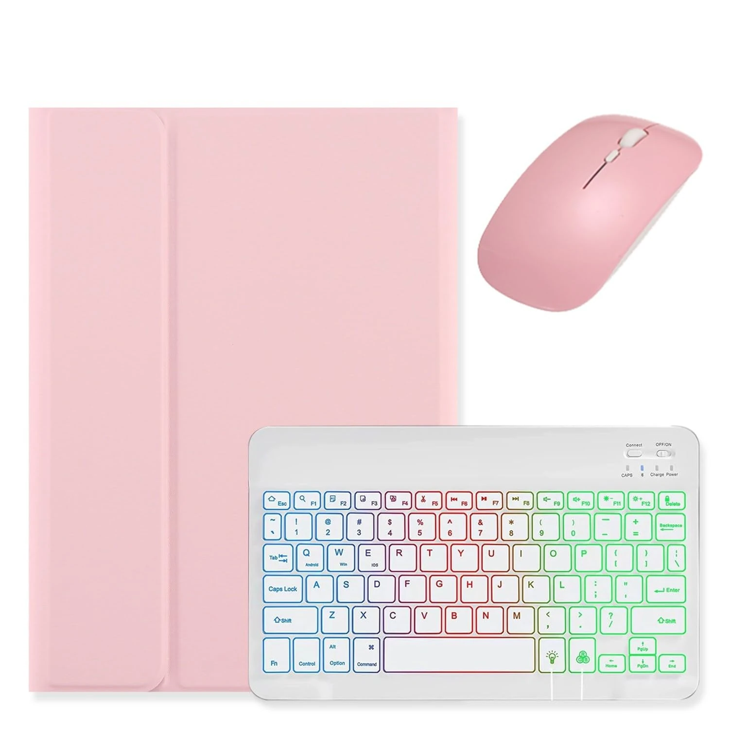 kaidisen Backlit keyboard Case for Galaxy Tab S10 Lite / S10 FE / S9 FE 10.9", Tab S9/S8/S7 11" Case with Mouse and Detachable RGB Colorful Backlight Keyboard,Pink+White