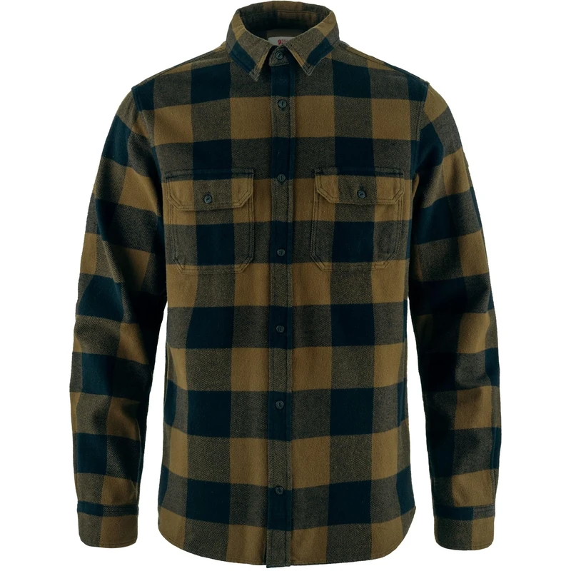 FJALLRAVEN 82978-265-555 Övik Heavy Flannel Shirt M T-Shirt Men's Wood Brown-Dark Navy Size XS