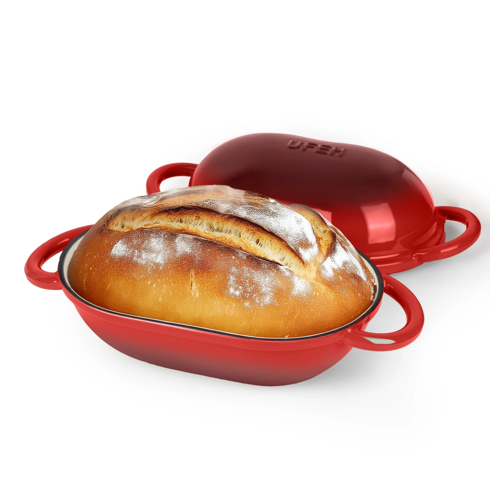 UFEH Dutch Oven for Bread Baking – Premium Cast Iron Pot with Lid – Perfect for Sourdough, Artisan Loaves & No-Knead Bread – 2 QT / 1.9L (Enameled, Round, Oven & Stovetop Safe), Red