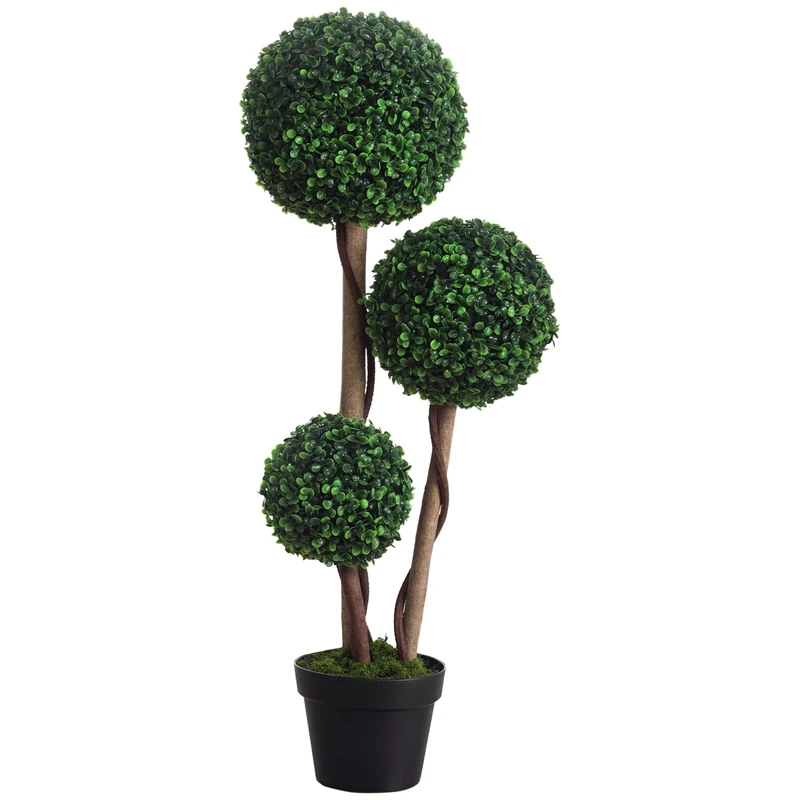 HOMCOM 90cm Artificial Boxwood Topiary Ball Tree UV Resistant, Light Green