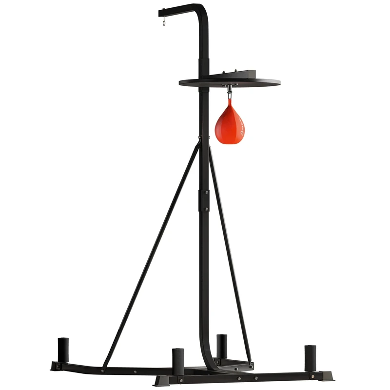 HOMCOM 2-in-1 Punching Bag Stand, 170-190cm Freestanding Boxing Punch Bag Hanger, Speed Ball Station Platform, for Home, Gym, Black