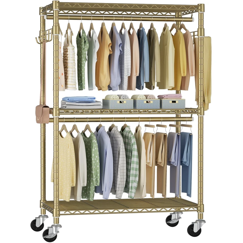FUTASSI P1 Rolling Clothes Rack, Metal Garment Closet Organizer with Wheels
