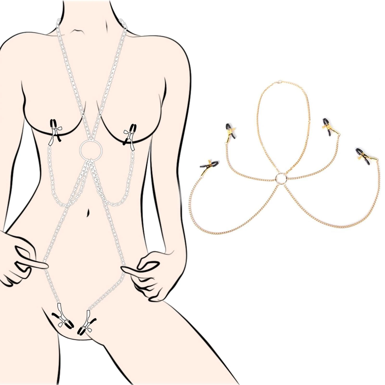 Nipple Clamps with Chain Necklace,Adjustable Nipple Clamps for Men and Women,Breast Clamps Screw Clip, Stainless Steel Non Piercing Nipple Rings Decorative Clip,Fashion Accessories (Golden)