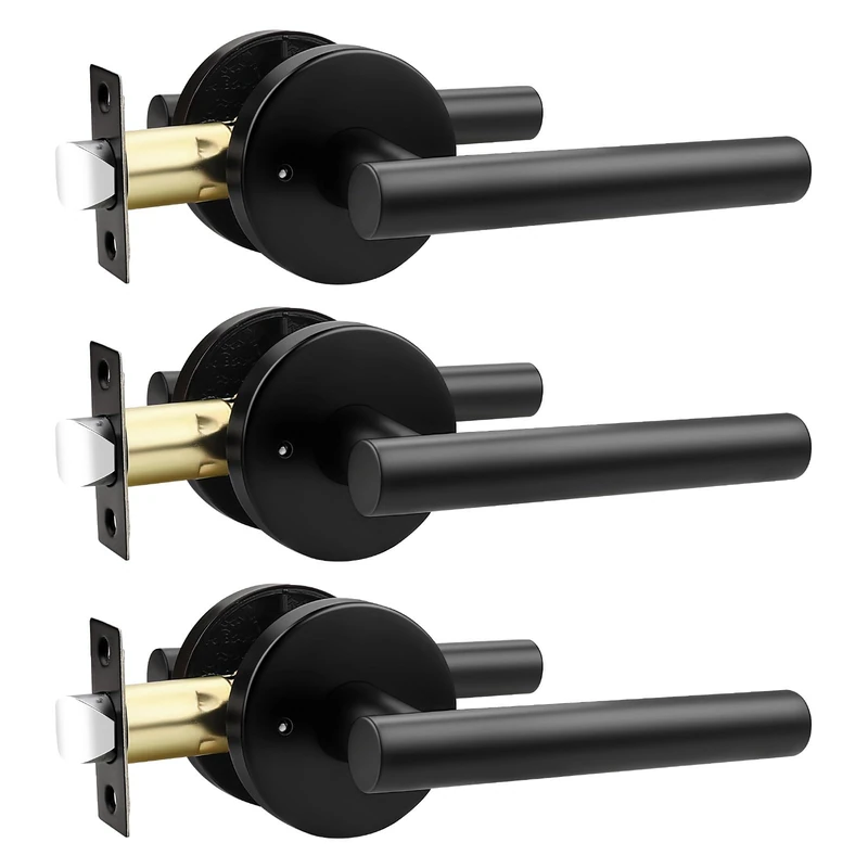 Orger 3 Pack Black Door Handles Interior, Privacy Matte Black Door Handles for Bedroom and Bathroom, Door Levers Reversible for Left & Right, 304 Satinless Steels Keyless Locks for Doors