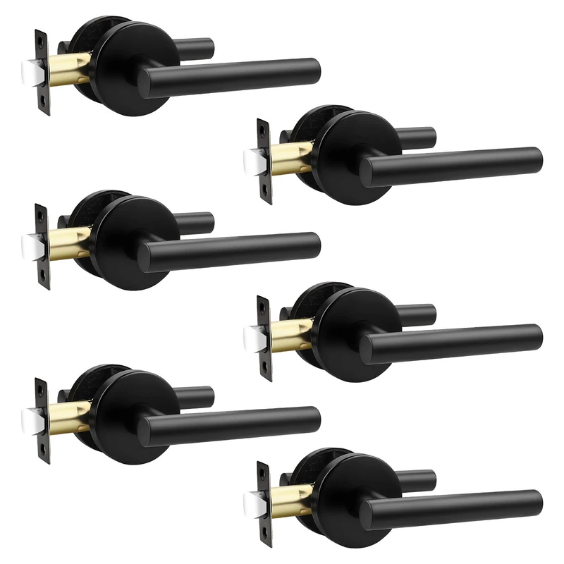 Orger 6 Pack Black Interior Paasage Door Handles, Matte Black Closet Door Handles, Black Door Levers for Closet and Hallway, 304 Satinless Steels Keyless Door Locksets Reversible for Right & Left