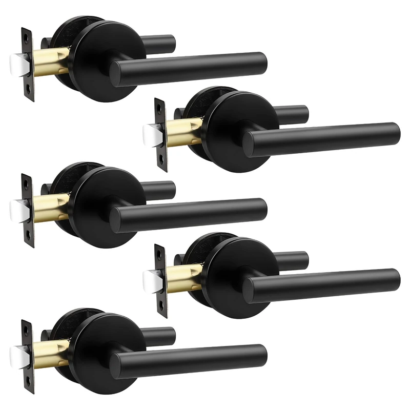 Orger 5 Pack Black Interior Paasage Door Handles, Matte Black Closet Door Handles, Black Door Levers for Closet and Hallway, 304 Satinless Steels Keyless Door Locksets Reversible for Right & Left