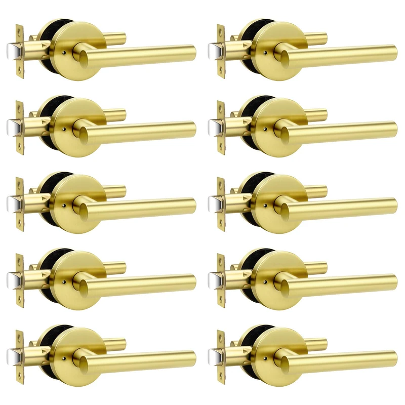 Orger Gold Door Handles Interior, Privacy Brushed Gold Door Levers with Lock, 304 Satinless Steels Keyless Door Handles for Bedroom and Bathroom, Reversible for Right & Left, 10 Pack