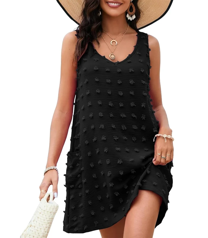Zetieny Women Cover Ups V-Neck Beachwear Dresses Summer Swimsuit Coverup for Holidays Black