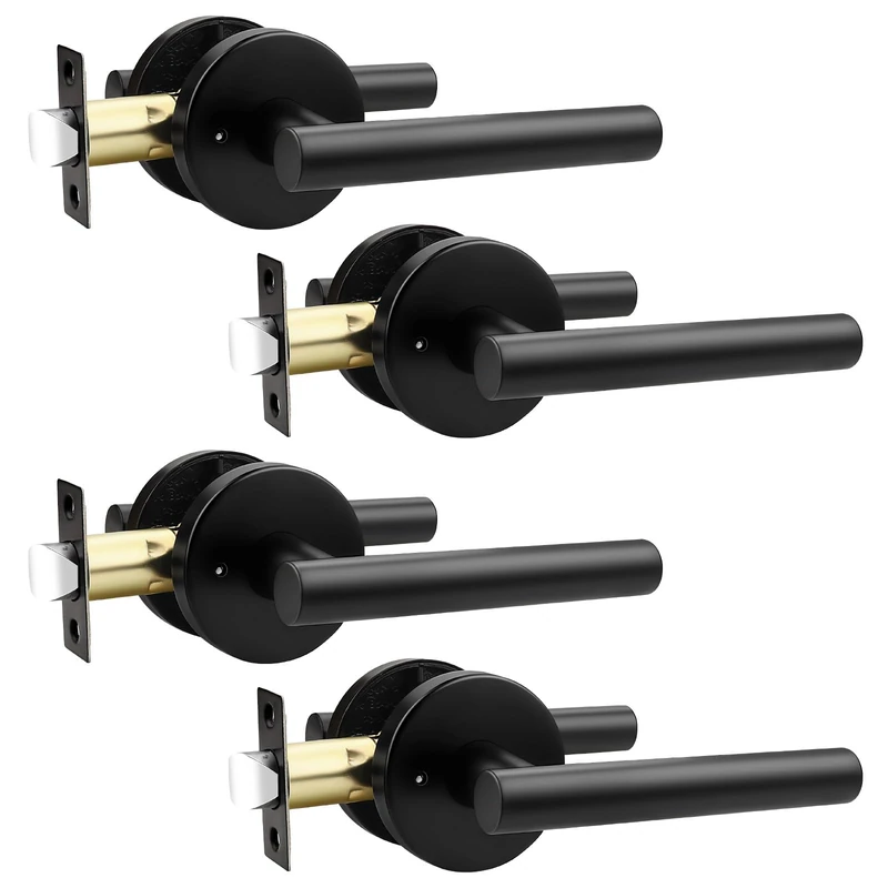 Orger 4 Pack Black Door Handles Interior, Privacy Matte Black Door Handles for Bedroom and Bathroom, Door Levers Reversible for Left & Right, 304 Satinless Steels Keyless Locks for Doors