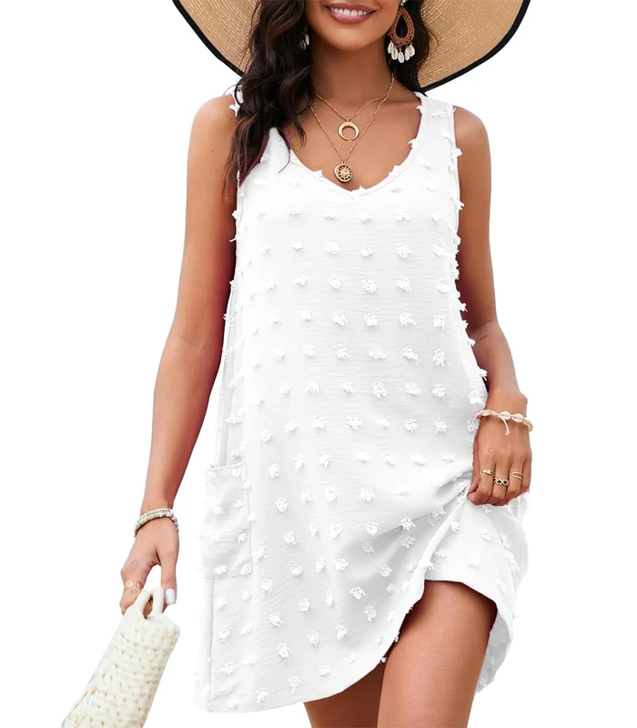 Zetieny Women Cover Ups V-Neck Beachwear Dresses Summer Swimsuit Coverup for Holidays White