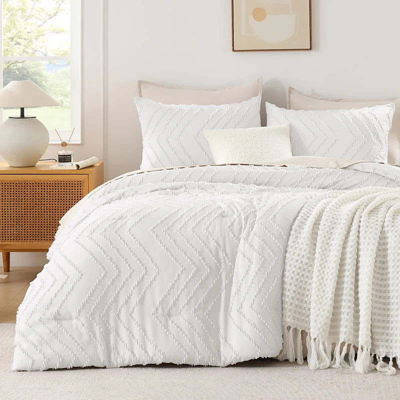 Andency White Oversized Super King Boho Comforter Set 3 Pieces