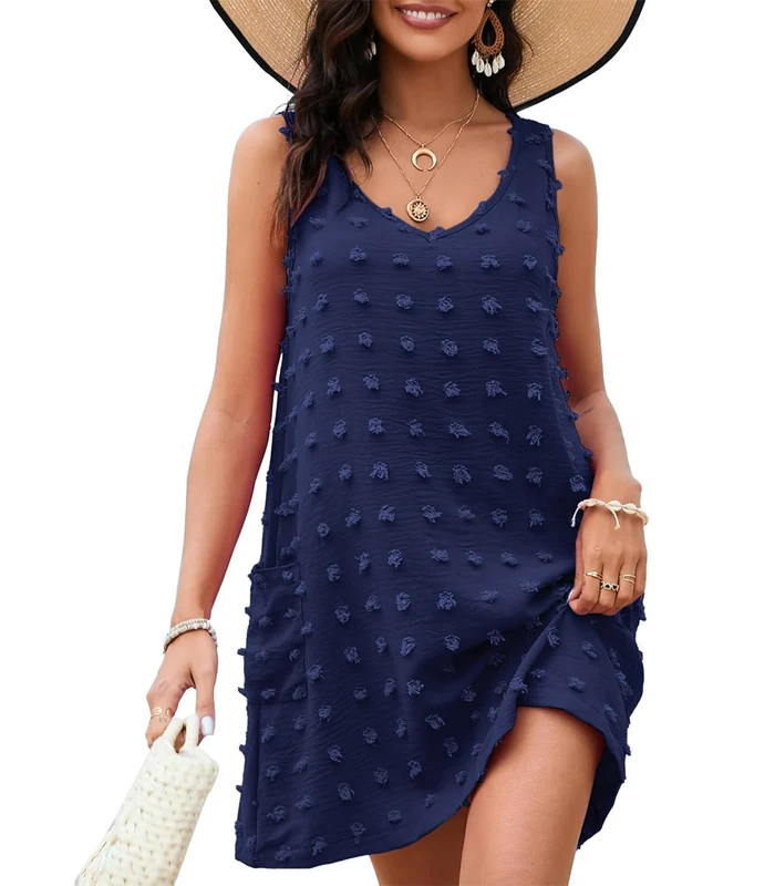 Zetieny Women Cover Ups V-Neck Beachwear Dresses Summer Swimsuit Coverup for Holidays Navy Blue - Image 1