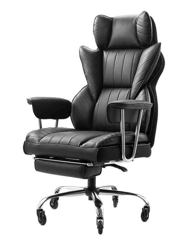 VEVOR Executive Office Chair, High Back Chair with Footrest and Removable Armrests, Ergonomic Desk Chair High-Resilience Foam Cushion, PU Leather Swivel Rolling Chair for Work, Study, Game, Black