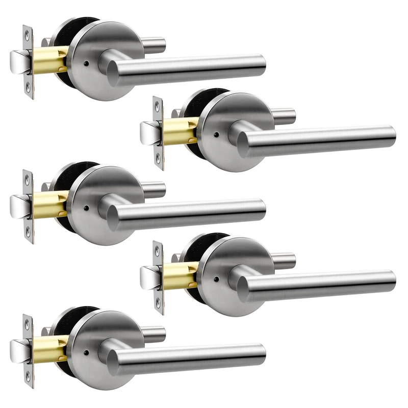 Orger 5 Pack Passage Door Handle Locks for Interior Door, Satin Nickel Hall and Closet Door Levers, 304 Stainless Steel Non-Locking Door Handles for Right & Right Door