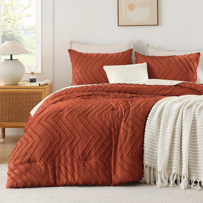 Andency Burnt Orange Oversized King Comforter Set 120x98 Extra Large