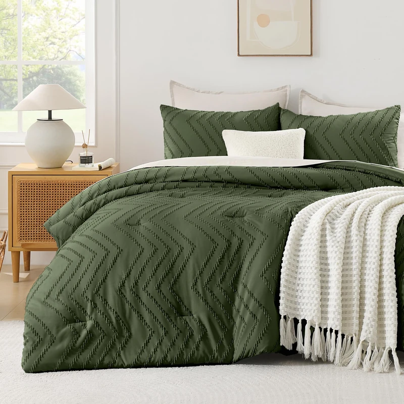 Andency Dark Olive Green Alaskan King Comforter Set 128x120 Extra Large