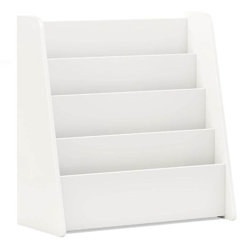 GYMAX Kids Bookcase, 4-Tier Wooden Children Bookshelf with Deep Compartments, Toddler Book Storage Rack for Kid's Room Kindergarten (White)