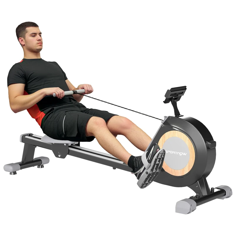 SPORTNOW Rowing Machine, 16-Level Magnetic Rower Machine with LCD Monitor and Phone Holder, Vertical Storage, 150kg Weight Capacity for Home Gym Cardio Training, Black