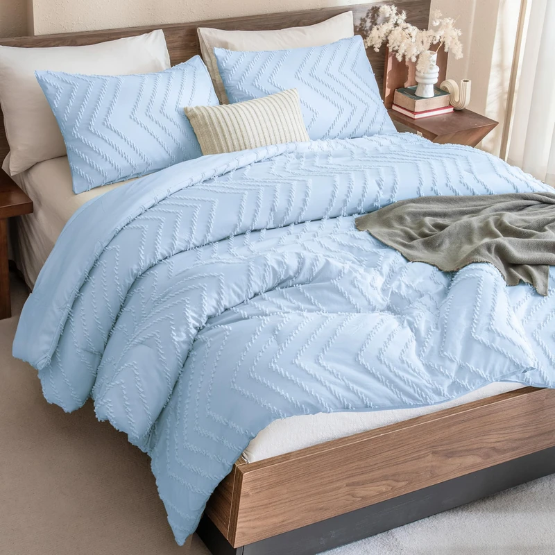 Andency Light Blue Comforter Set King Size, 3 Pieces Soft Bedding Set