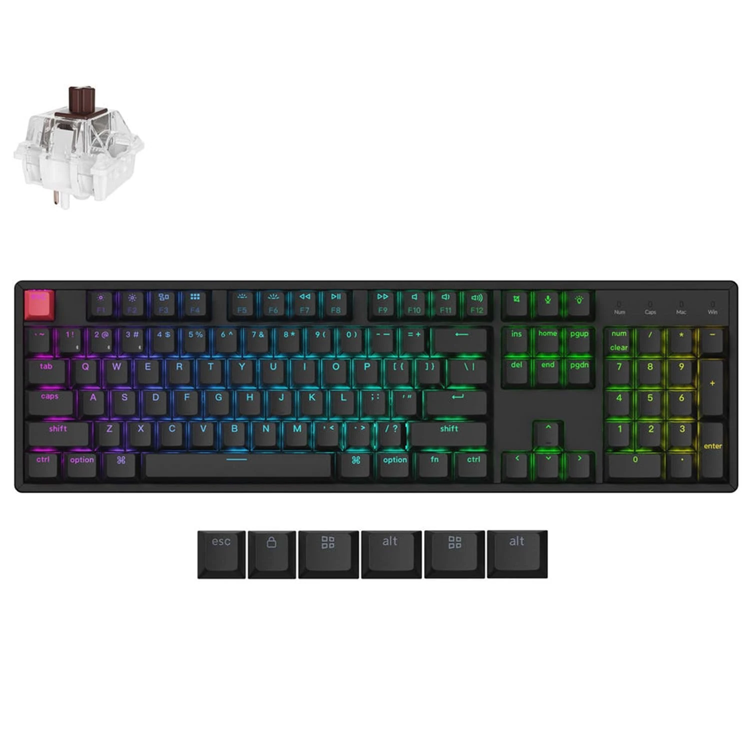 Keychron K10 QMK Wireless Mechanical Keyboard Version 2, Full Size 104 Keys Gaming Keyboard with Aluminum Frame, Hot-Swappable Super Brown Switch with RGB Backlits for Mac Windows, US ANSI Layout