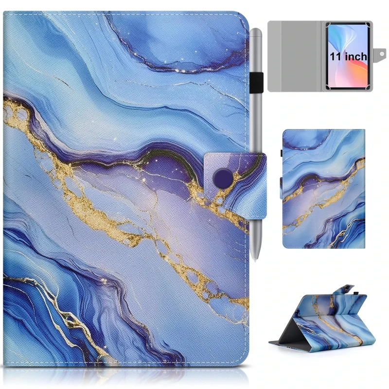 KATUMO Universal Case for All 11 inch Tablet, Portable Folio Leather Case Compatible with TABWEE/Doogee U11 / SVITOO/Blackview/Ainmel Tablet 11 inch, with Kickstand & Penholder, Blue Marble
