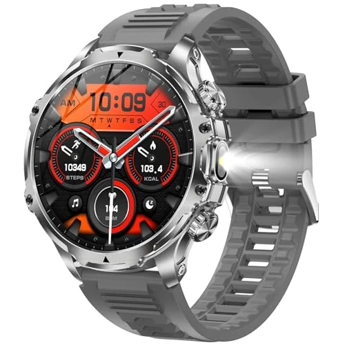 Military Smart Watch for Men (Answer/Make Call), 1,85" HD Touch Screen 700mAh Large Battery Fitness Watch with Flashlight/Heart Rate/Sleep Monitor Fitness Tracker for iPhone & Android