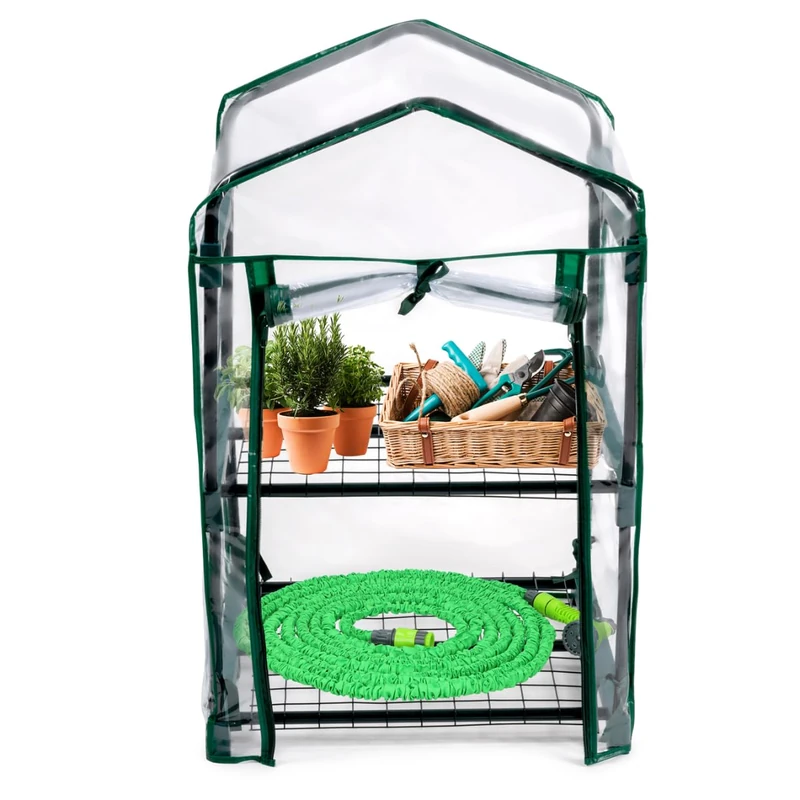 Kinzo Garden Greenhouse, 45 x 50 x 80 cm, Mini Greenhouse with 2 Shelves, Weatherproof, Transparent