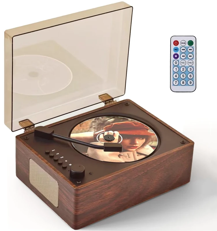 Portable CD Player for Home HiFi Speaker Bluetooth USB/AUX/Type-C Retro DVD Player Remote Control Personal CD Players for Car Kids Study Travel (Retro Brown)