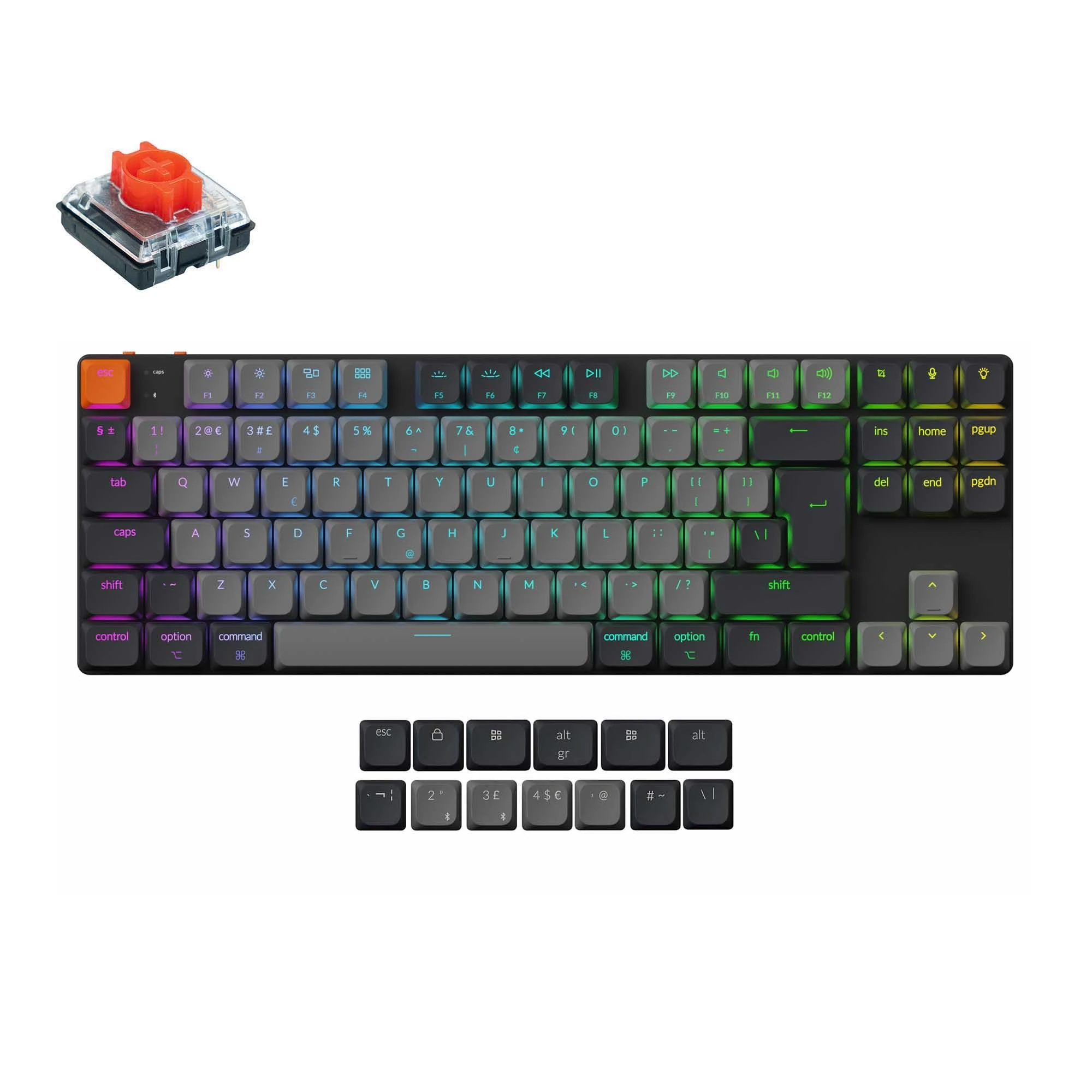 Keychron K1 QMK Ultra-Slim Wireless Bluetooth/Wired Mechanical Keyboard, TKL Layout, RGB LED Backlight, Hot-swappable Low-Profile Mechanical Red Switch for Mac/Win/Linux(Version 6) - UK Layout
