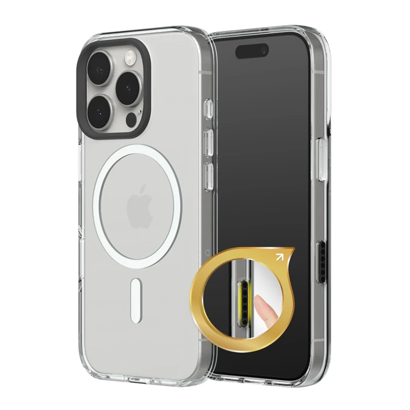 RHINOSHIELD Clear Case with Camera Control Capture Button Compatible with Magsafe for [iPhone 16 Pro] | Superior magnetic, Advanced Yellowing Resistance, Protective Phone Case - Black Camera Ring
