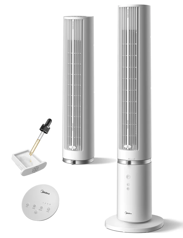 Midea MTF25FRWUK 40'' Tower Fan for Bedroom, 9m/s Powerful Cooling, Omni Remote, 90° Oscillating with Innovative Detachable & Washable Design, 4 Speeds, 28dB Quiet Standing Fan for Home, White