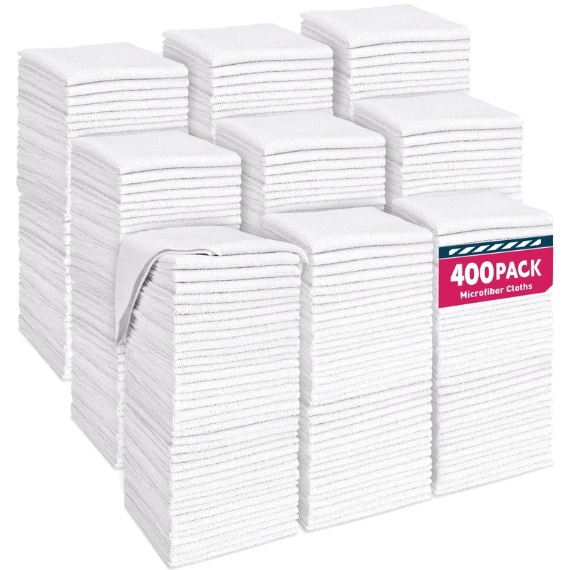 TEAWOO Microfiber Cleaning Cloths-400 Pack, Microfiber Towels Bulk, Microfiber Towels for Cars, Cleaning Rags White (12x12 inches)