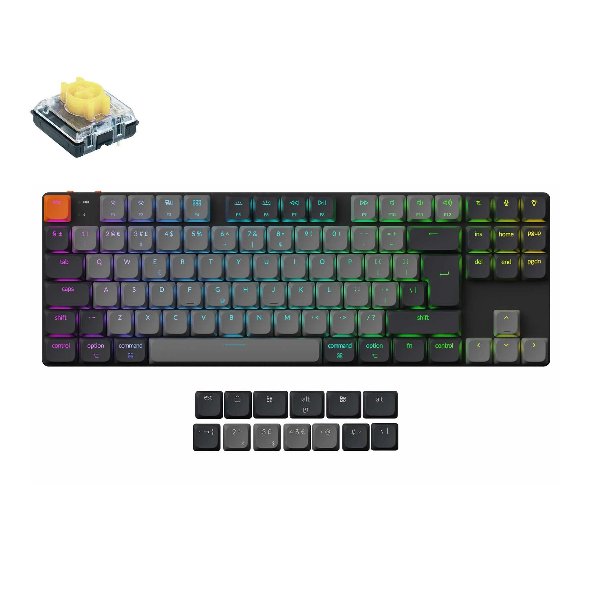 Keychron K1 QMK Ultra-Slim Wireless Bluetooth/Wired Mechanical Keyboard, TKL Layout, RGB LED Backlight, Hot-swappable Low-Profile Mechanical Banana Switch for Mac/Win/Linux(Version 6) - UK Layout