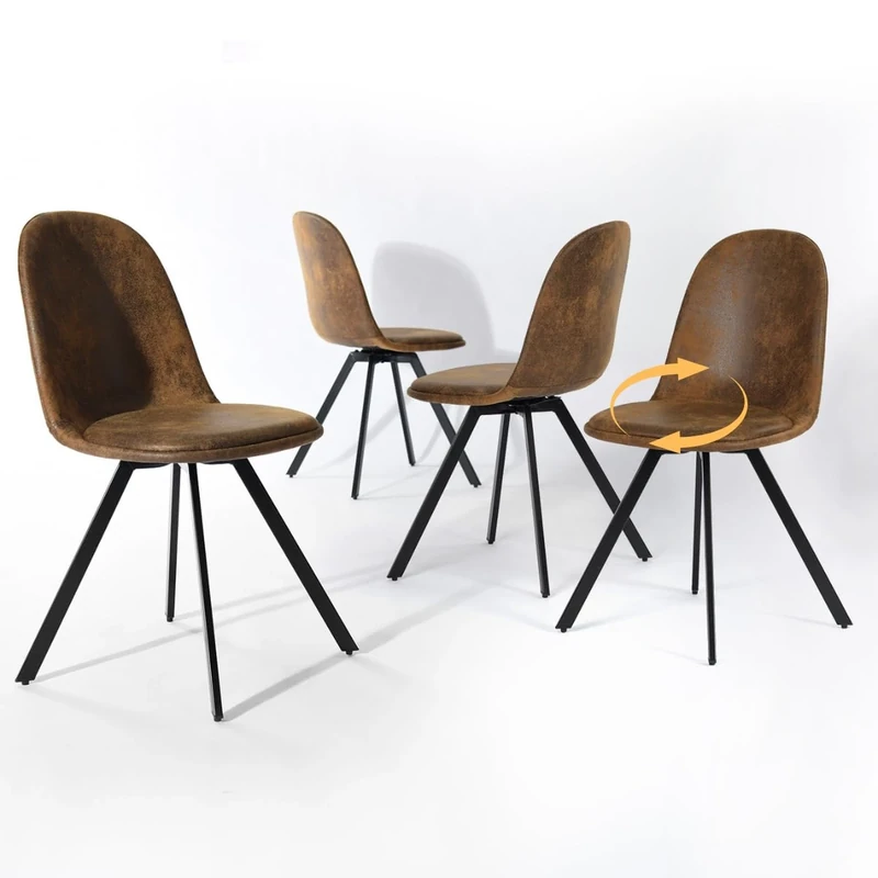 FurnitureR 4pcs Dining Chairs Swivel Seat Kitchen Chairs with Sturdy Metal Legs Dining Room Set Living Room, Suede Brown