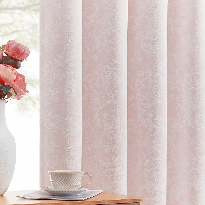 Beauoop Pink Floral Jacquard Blackout Curtains for Bedroom 52x96 2 Panels
