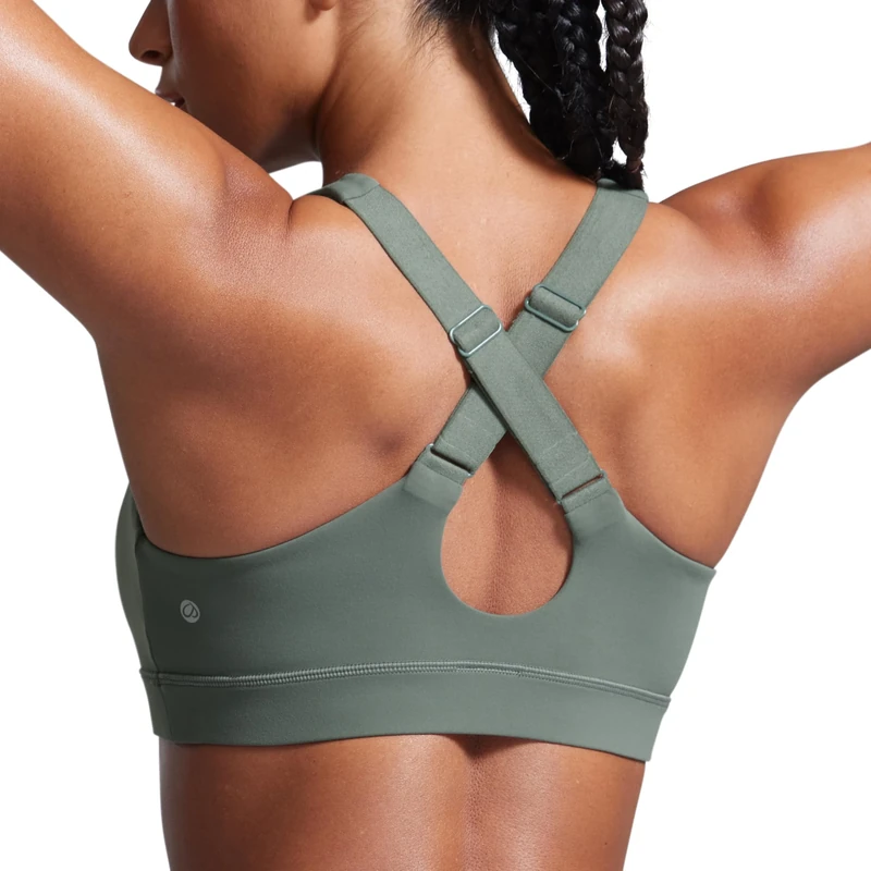 CRZ YOGA Women's Butterbreeze V Neck Sports Bras - Adjustable Straps Criss Cross Back Padded Wireless Running Workout Bra Grey Sage 12