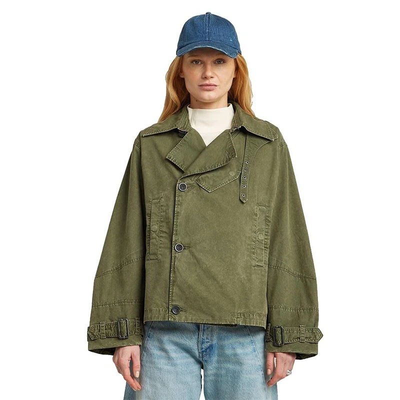 G-STAR 8721136008785 Oversized short trench coat wmn, Green (overdye shadow olive gd D27026-D388-H527), M
