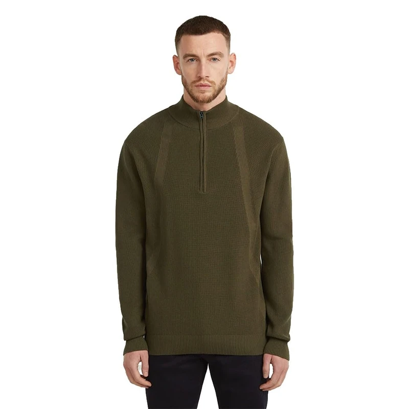 G-STAR Men's Structure Half Zip Knit Sweater, Green (Dark Olive D26726-c868-c744), XL