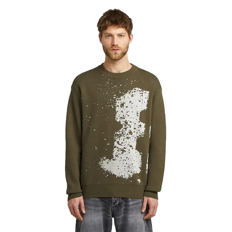 G-Star Men's Sprayed 89 Gr Relaxed R Knit Sweater, Green (Dark Olive D27772-d488-c744), S