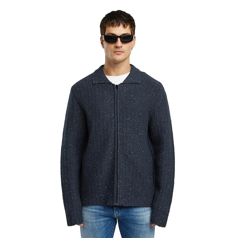 G-STAR 8719965012981 Polo Collar Full Zip Knit, Blue (India Ink D26782-d754-h392), L