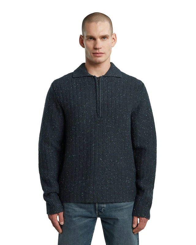 G-STAR Men's Polo Collar Half Zip Knit Sweater, Blue (India Ink D26740-d754-h392), XXL