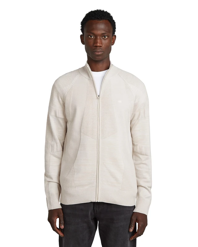G-STAR Men's 3D Biker Full Zip Knit Sweater, Multicolour (Whitebait/Dk Brick D26778-c259-g908), L