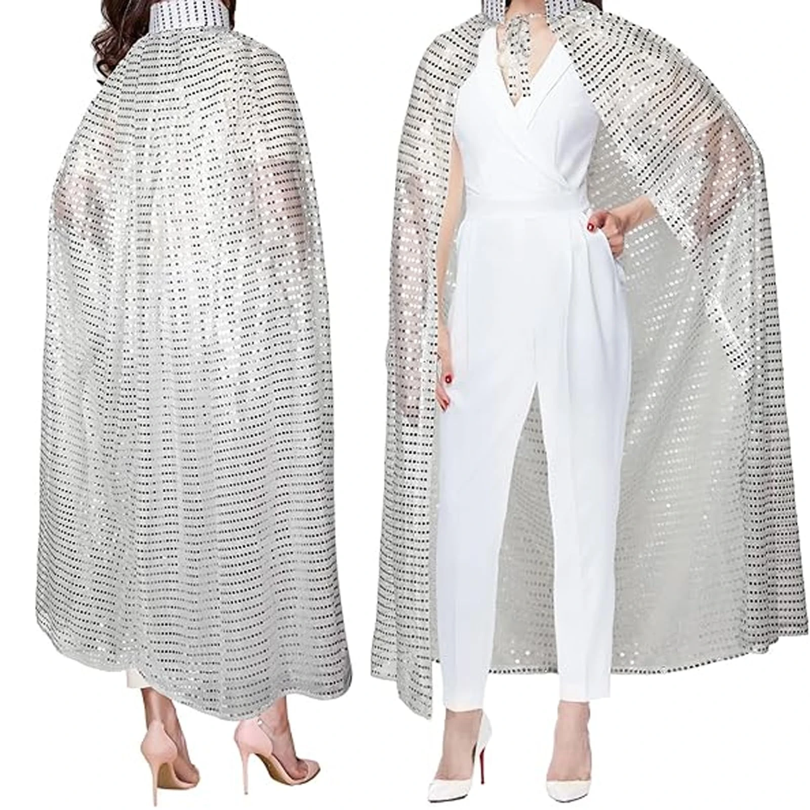 Sintege Halloween Carnival Capes for Women Carnival Coat Long Sequined Capes Disco Carnival Costume Cosplay Costume Glitter 140 x 150 cm Glitter Capes, Silver, One Size