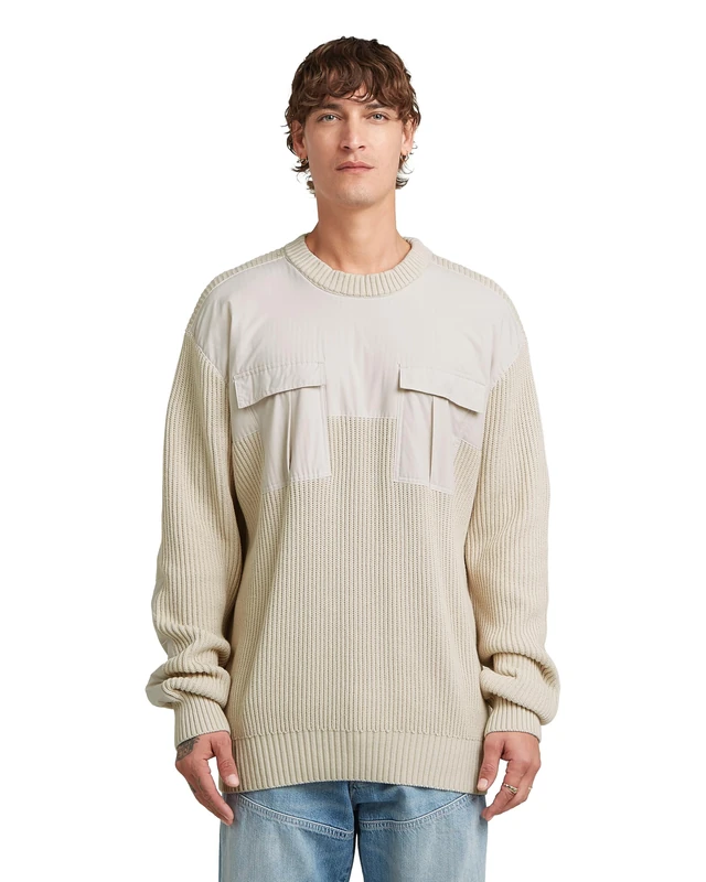 G-STAR Men's Woven Mix R Knit Sweater, White (Whitebait D26725-c868-1603), XS